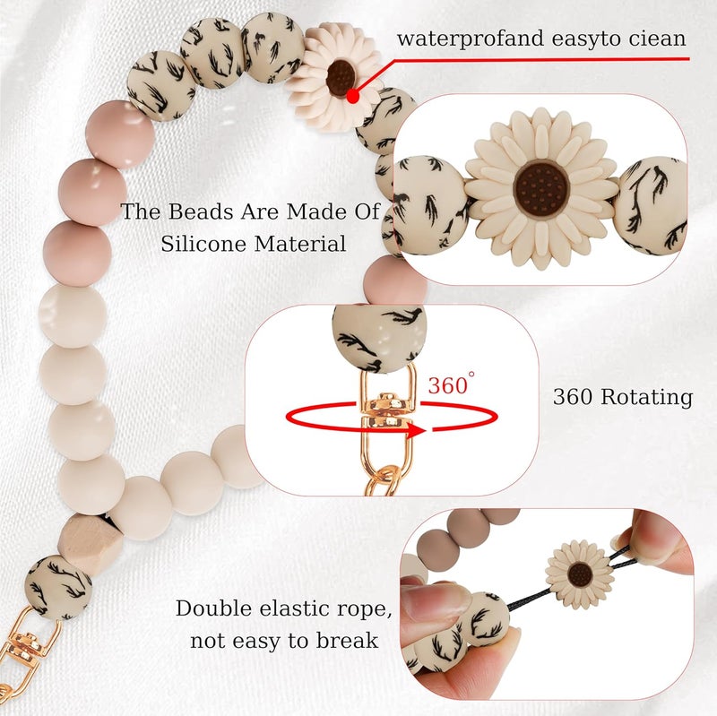 Lostars Store Silicone Beaded Phone Wrist Strap,phone bracelet strap with Tether Tab,Elastic Hands-Free wristlet strap (Khaki Daisy) - Image 3